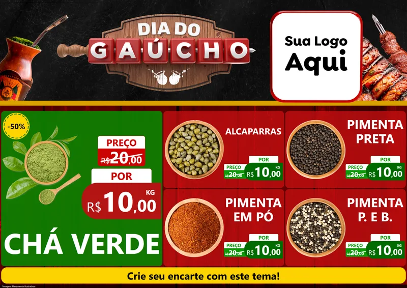 Modelo de Encarte para Encarte A4 Horizontal com o tema Dia do Gaúcho para Produtos Naturais