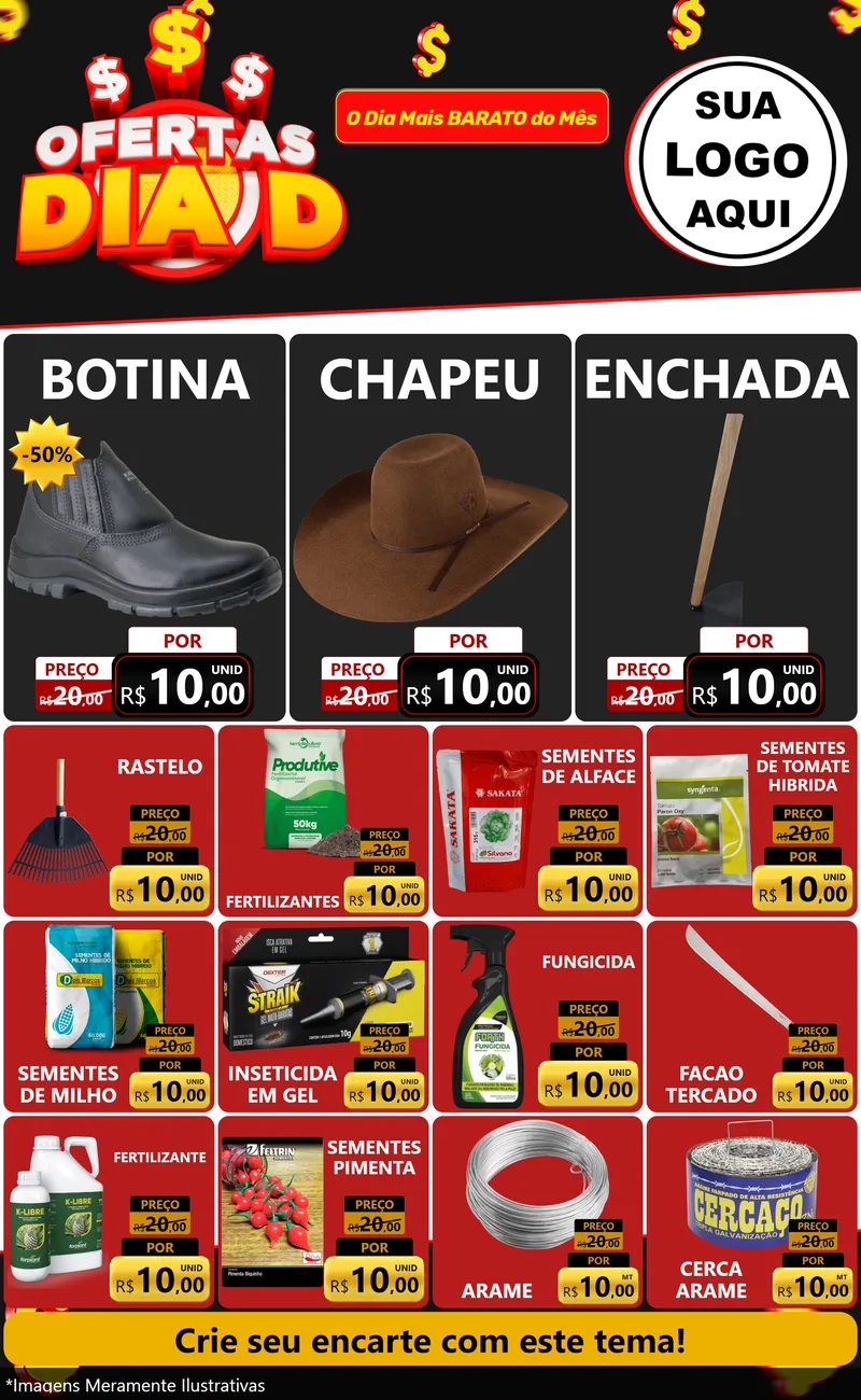 Modelo de Encarte para Encarte Grande com o tema Ofertas Dia D para Agropecuária