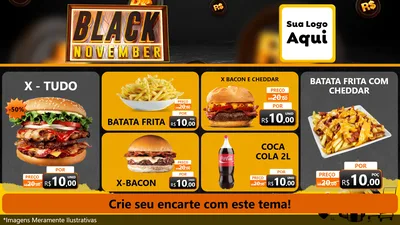Modelo de TV para TV Horizontal com o tema Black November para Hamburgueria