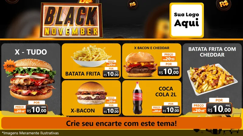 Modelo de TV para TV Horizontal com o tema Black November para Hamburgueria