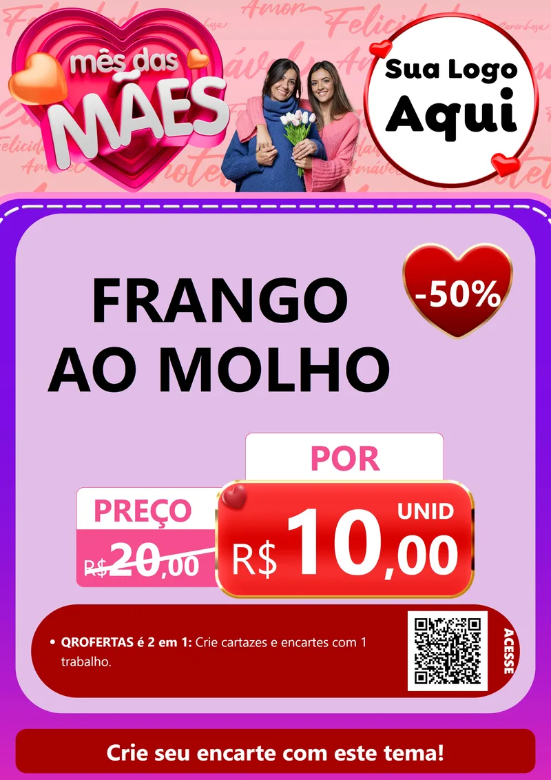 Modelo de Cartaz para Cartaz A4 Vertical com o tema Mês Das Mães para Restaurante