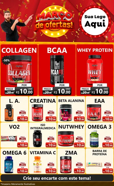 Modelo de Encarte para Encarte Grande com o tema Março de Ofertas! para Suplementos alimentares