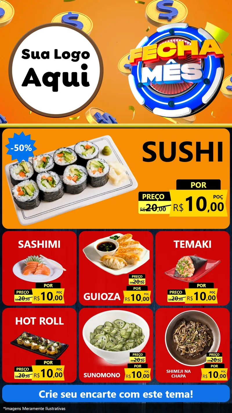 Modelo de Rede Social para Stories com o tema Fecha Mês para Comida japonesa