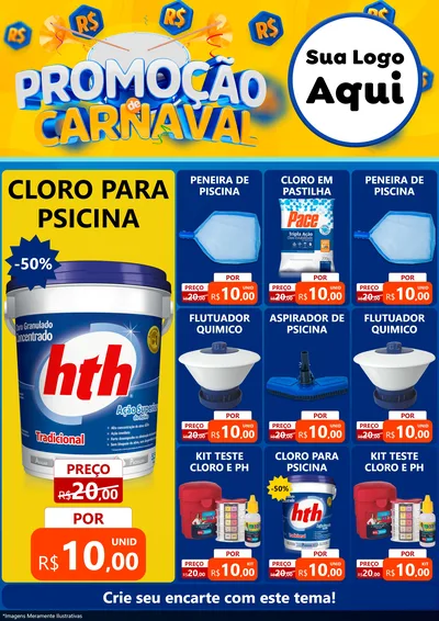 Modelo de Encarte para Encarte A4 Vertical com o tema Promoção de Carnaval para Produtos para Piscina