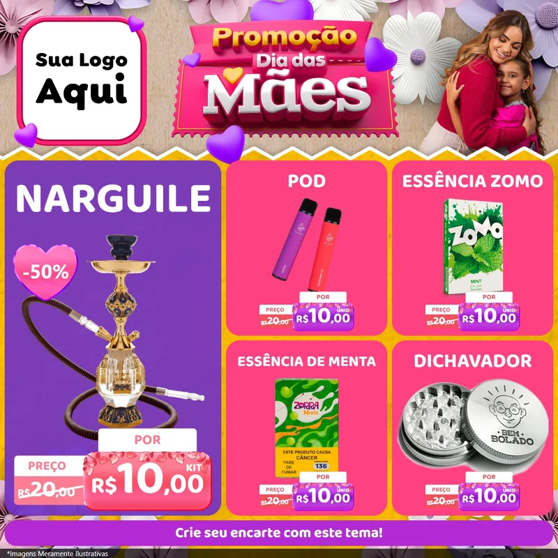 Modelo de Rede Social para Feed Facebook com o tema Promoção Dia das Mães para Tabacaria