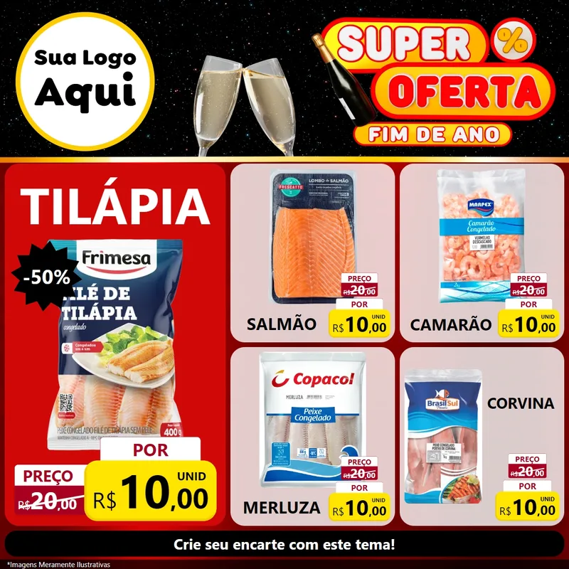 Modelo de Rede Social para Feed Facebook com o tema Super Oferta Fim de Ano para Peixaria