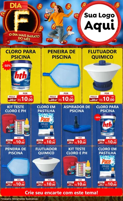 Modelo de Encarte para Encarte Grande com o tema Dia F - O Dia Mais Barato Do Mês para Produtos para Piscina