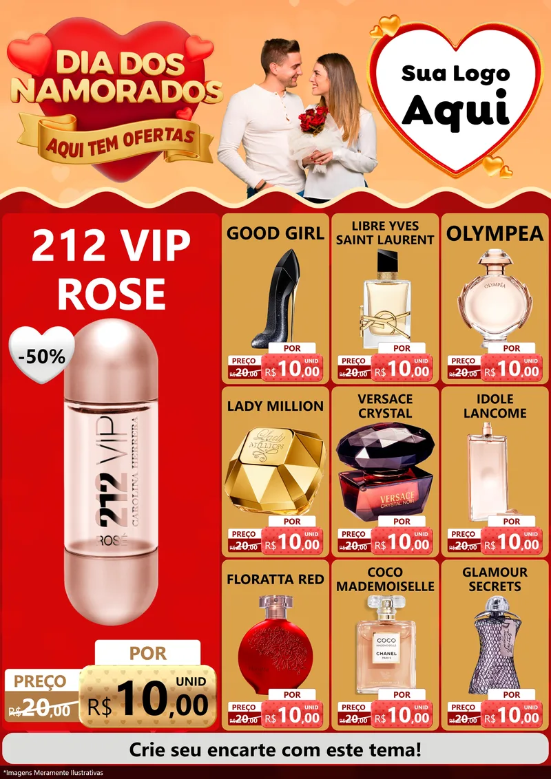 Modelo de Encarte para Encarte A4 Vertical com o tema Dia dos Namorados - Aqui Tem Ofertas para Perfumes