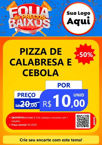 Modelo de Cartaz para Cartaz A4 Vertical com o tema Folia de Preços Baixos para Pizzaria