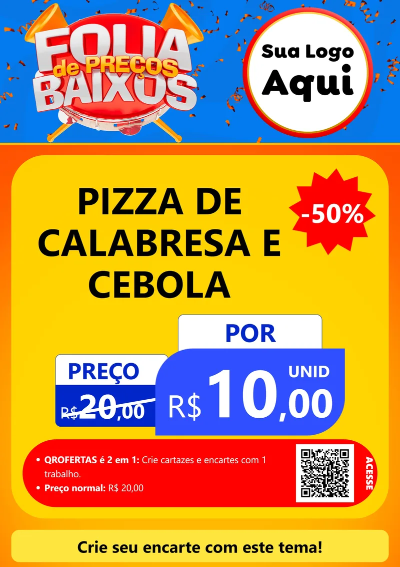 Modelo de Cartaz para Cartaz A4 Vertical com o tema Folia de Preços Baixos para Pizzaria
