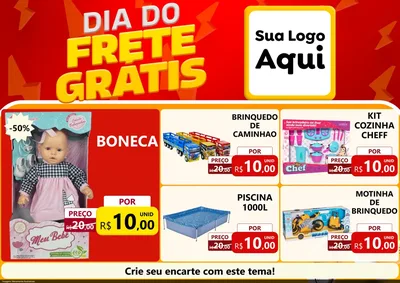 Modelo de Encarte para Encarte A4 Horizontal com o tema Dia do Frete Grátis para Brinquedos