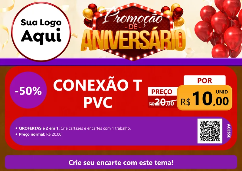 Modelo de Cartaz para Cartaz A4 Horizontal com o tema Promoção de Aniversário para Tubos e conexões