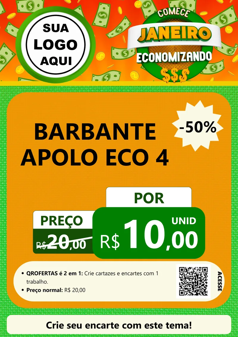Modelo de Cartaz para Cartaz A4 Vertical com o tema Comece Janeiro Economizando para Armarinho e Aviamentos