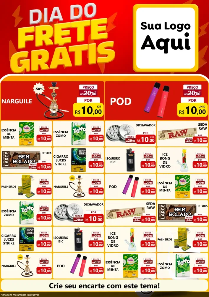 Modelo de Encarte para Encarte A4 Vertical com o tema Dia do Frete Grátis para Tabacaria