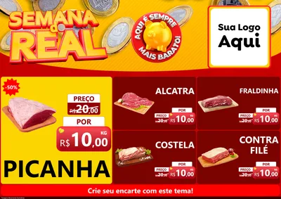 Modelo de Encarte para Encarte A4 Horizontal com o tema Semana do Real para Açougue