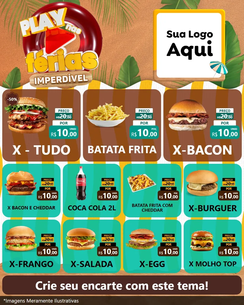 Modelo de Rede Social para Feed Instagram com o tema Play Nas Férias Imperdível para Hamburgueria