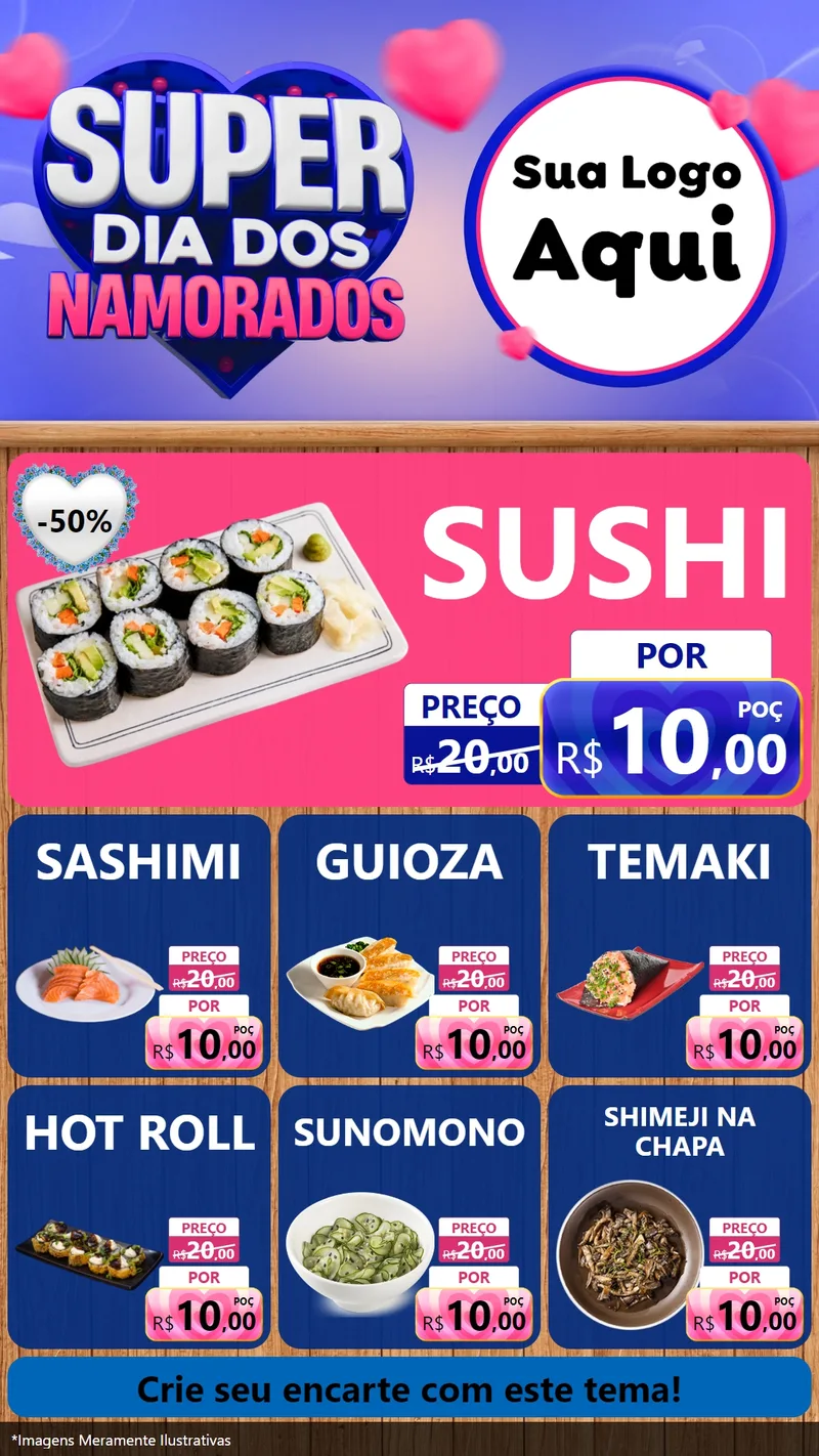 Modelo de Rede Social para Stories com o tema Super Dia dos Namorados para Comida japonesa