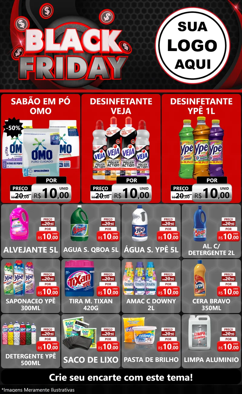 Modelo de Encarte para Encarte Grande com o tema Black Friday para Produtos de Limpeza