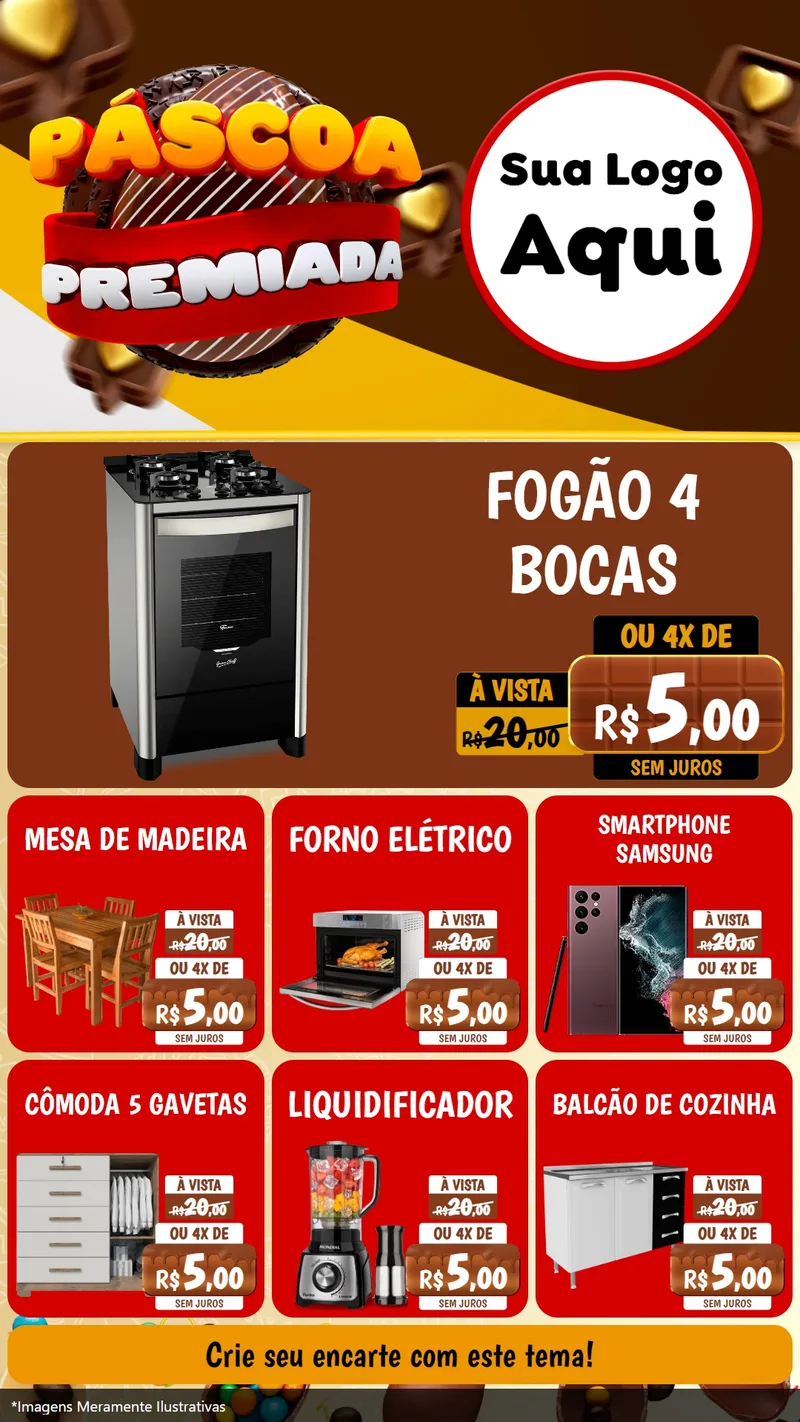 Modelo de Rede Social para Stories com o tema Páscoa Premiada para Móveis e Eletro