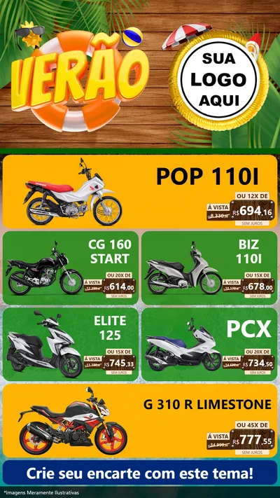 Modelo de TV para TV Vertical com o tema Verão para Concessionaria de Motos