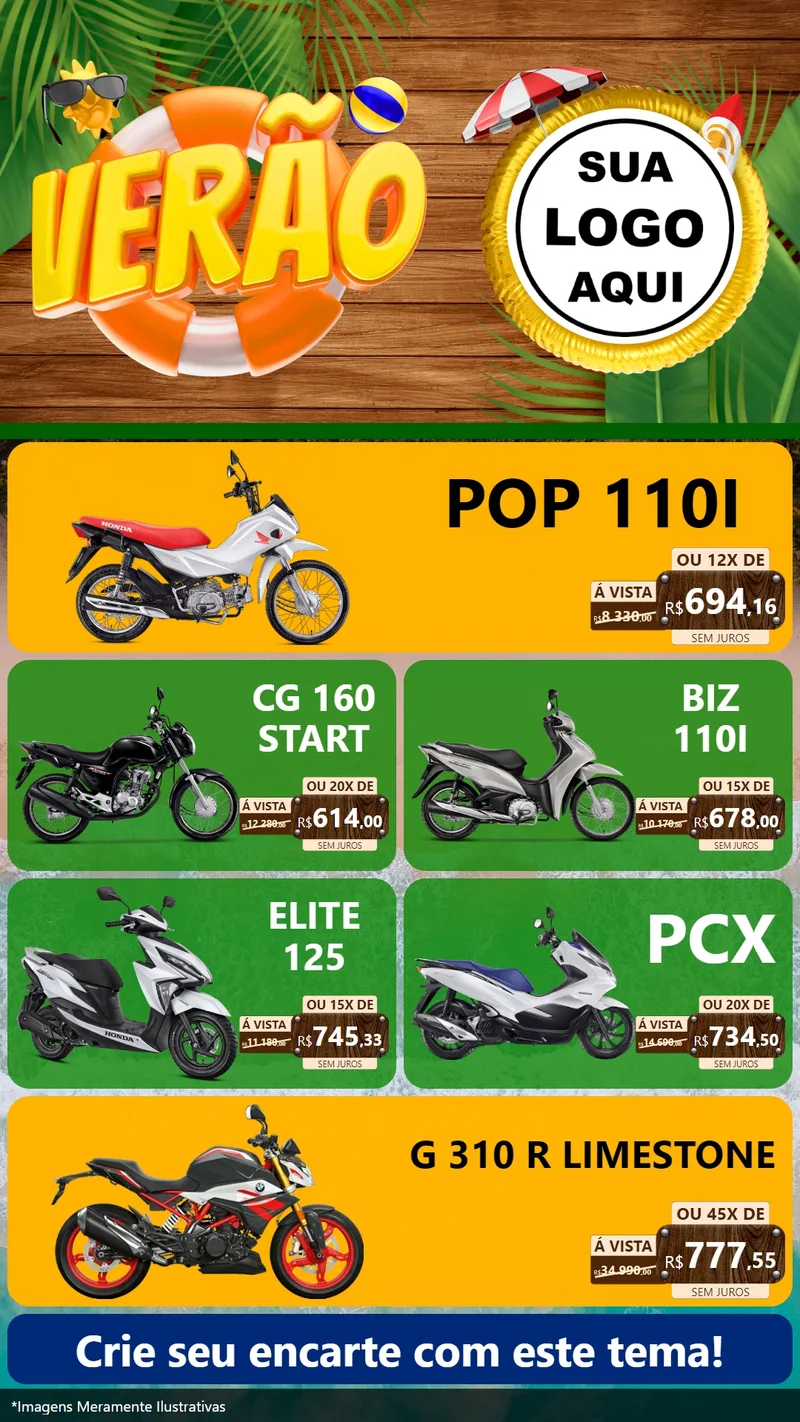 Modelo de TV para TV Vertical com o tema Verão para Concessionaria de Motos