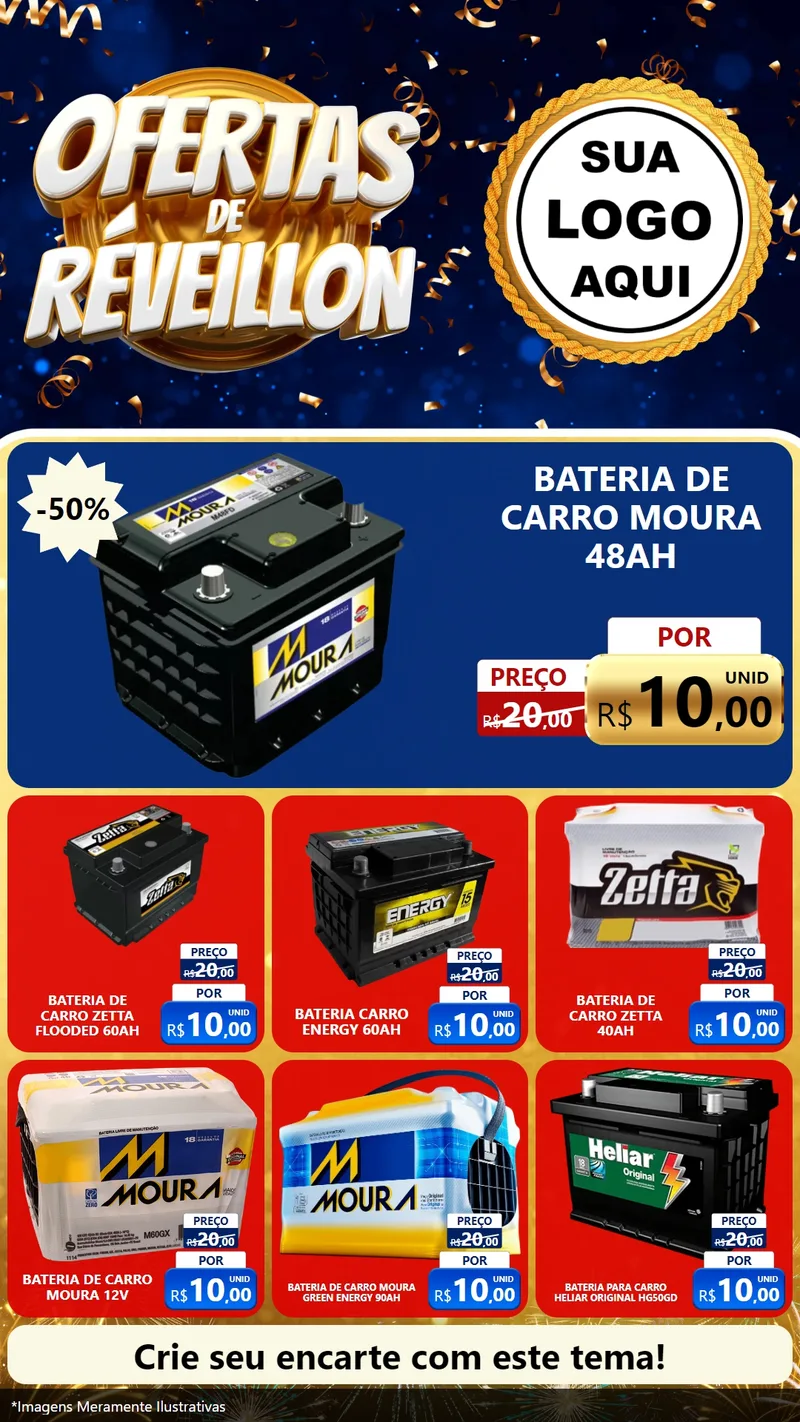 Modelo de Rede Social para Stories com o tema Ofertas de Réveillon para Baterias Elétricas