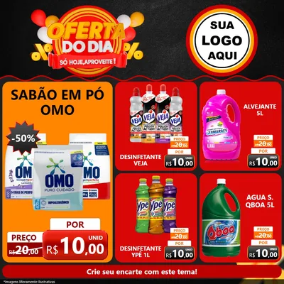 Modelo de Rede Social para Feed Facebook com o tema Oferta do Dia - Só hoje, Aproveite! para Produtos de Limpeza