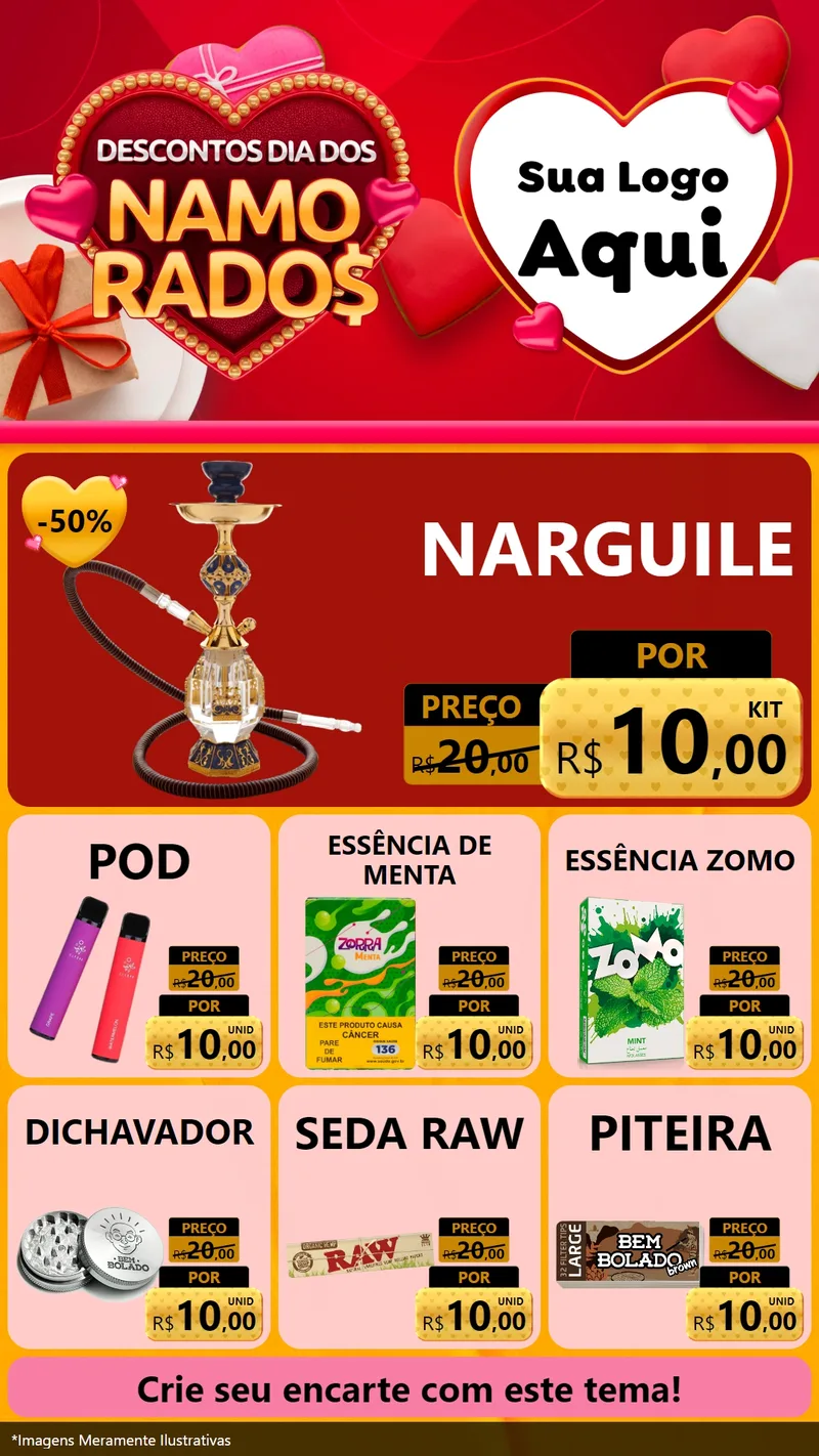 Modelo de Rede Social para Stories com o tema Descontos Dia dos Namorados para Tabacaria