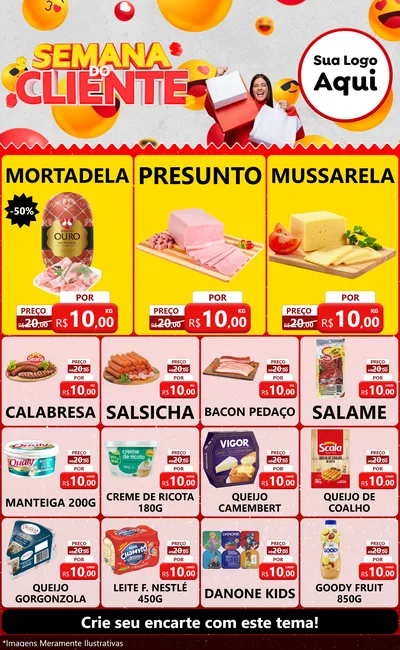 Modelo de Encarte para Encarte Grande com o tema Semana do Cliente para Frios e Laticínios