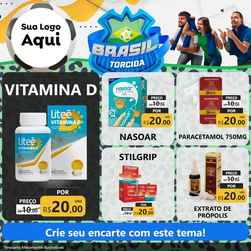 Modelo de Rede Social para Feed Facebook com o tema Brasil Torcida - Copa para Farmácia