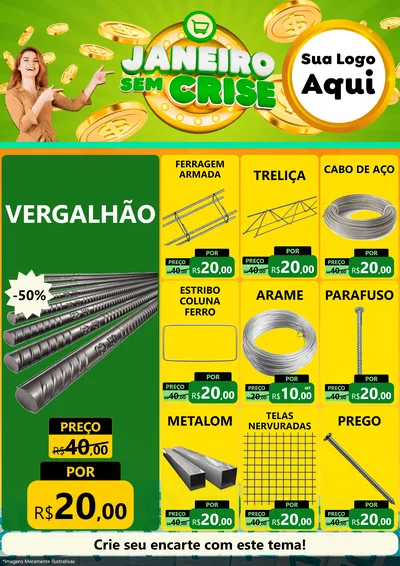 Modelo de Encarte para Encarte A4 Vertical com o tema Janeiro Sem Crise para Ferragens