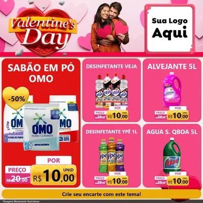 Modelo de Rede Social para Feed Facebook com o tema Valentine's Day para Produtos de Limpeza