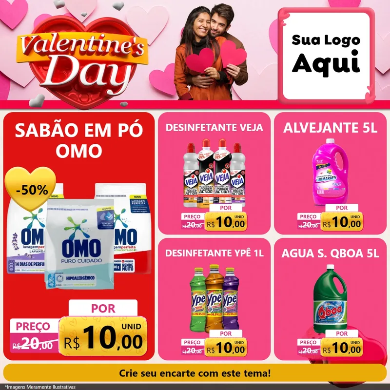 Modelo de Rede Social para Feed Facebook com o tema Valentine's Day para Produtos de Limpeza