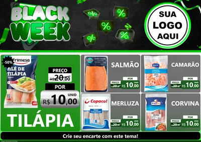 Modelo de Encarte para Encarte A4 Horizontal com o tema Black Week para Peixaria
