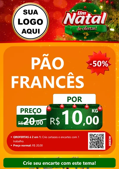 Modelo de Cartaz para Cartaz A4 Vertical com o tema Um Natal de Ofertas para Padaria