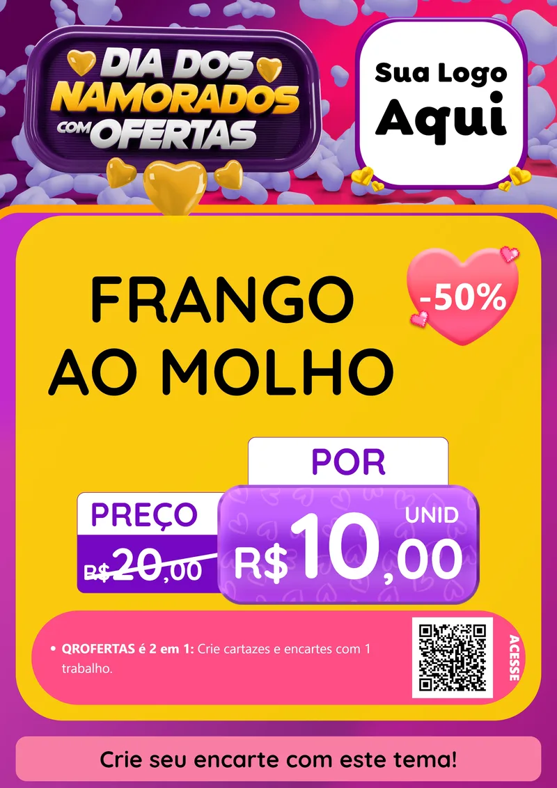 Modelo de Cartaz para Cartaz A4 Vertical com o tema Dia Dos Namorados Com Ofertas para Restaurante