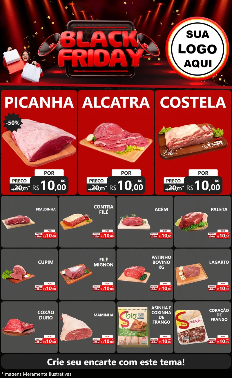 Modelo de Encarte para Encarte Grande com o tema Black Friday para Açougue