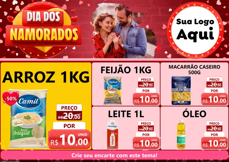 Modelo de Encarte para Encarte A4 Horizontal com o tema Dia Dos Namorados para Supermercado