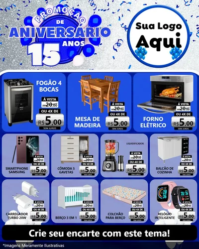 Modelo de Rede Social para Feed Instagram com o tema Promoção de Aniversário - 15 Anos para Móveis e Eletro