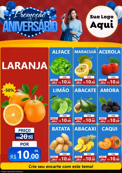 Modelo de Encarte para Encarte A4 Vertical com o tema Promoção de Aniversário para Hortifrúti