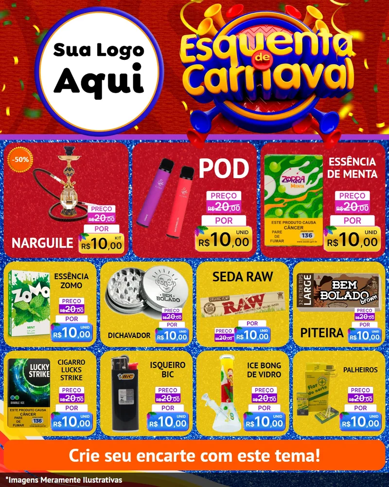 Modelo de Rede Social para Feed Instagram com o tema Esquenta de Carnaval para Tabacaria