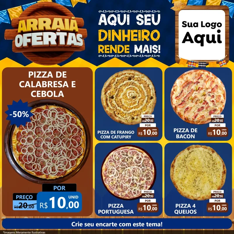 Modelo de Rede Social para Feed Facebook com o tema Arraiá de Ofertas - Junina para Pizzaria