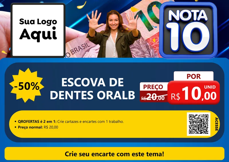 Modelo de Cartaz para Cartaz A4 Horizontal com o tema Nota 10 para Higiene Pessoal