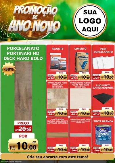 Modelo de Encarte para Encarte A4 Vertical com o tema Promoção de Ano Novo para Pisos e revestimentos