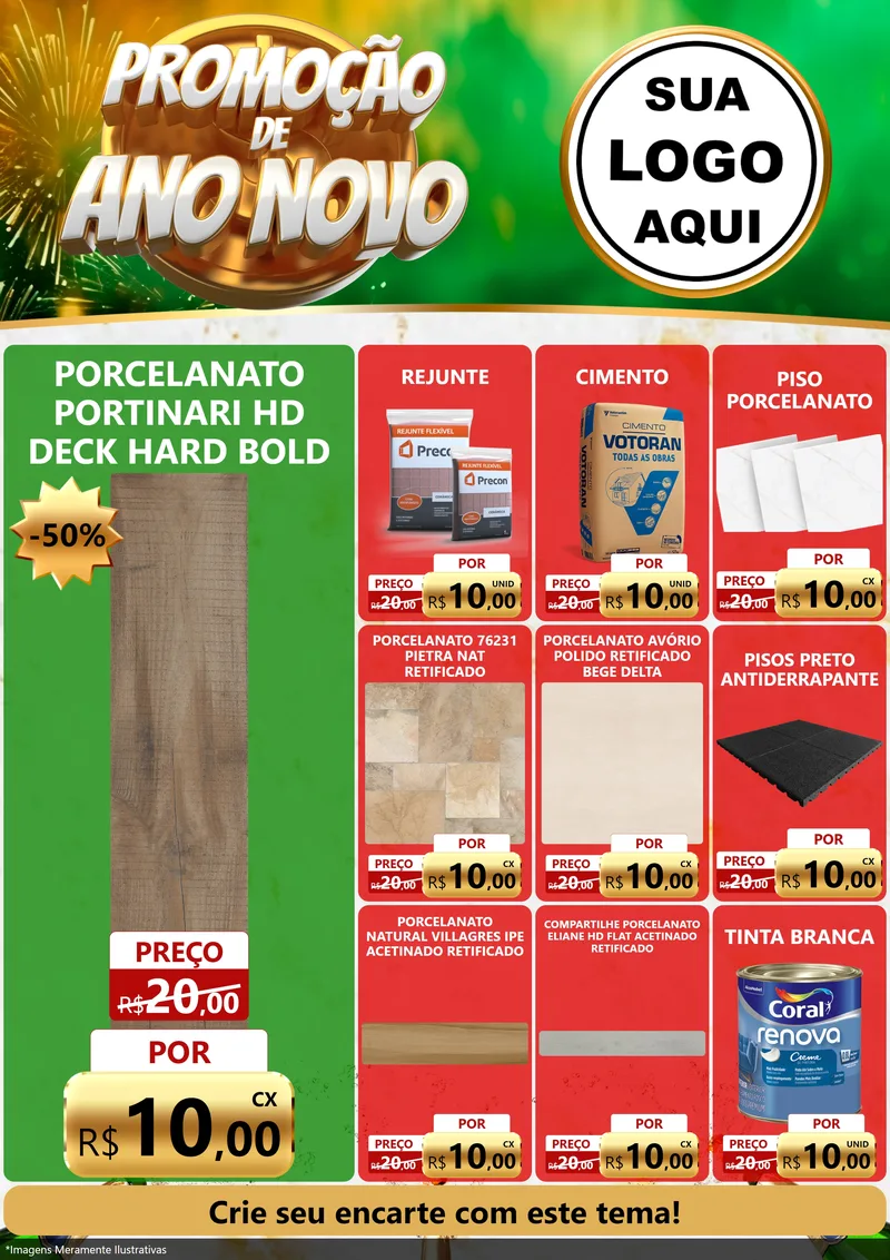 Modelo de Encarte para Encarte A4 Vertical com o tema Promoção de Ano Novo para Pisos e revestimentos