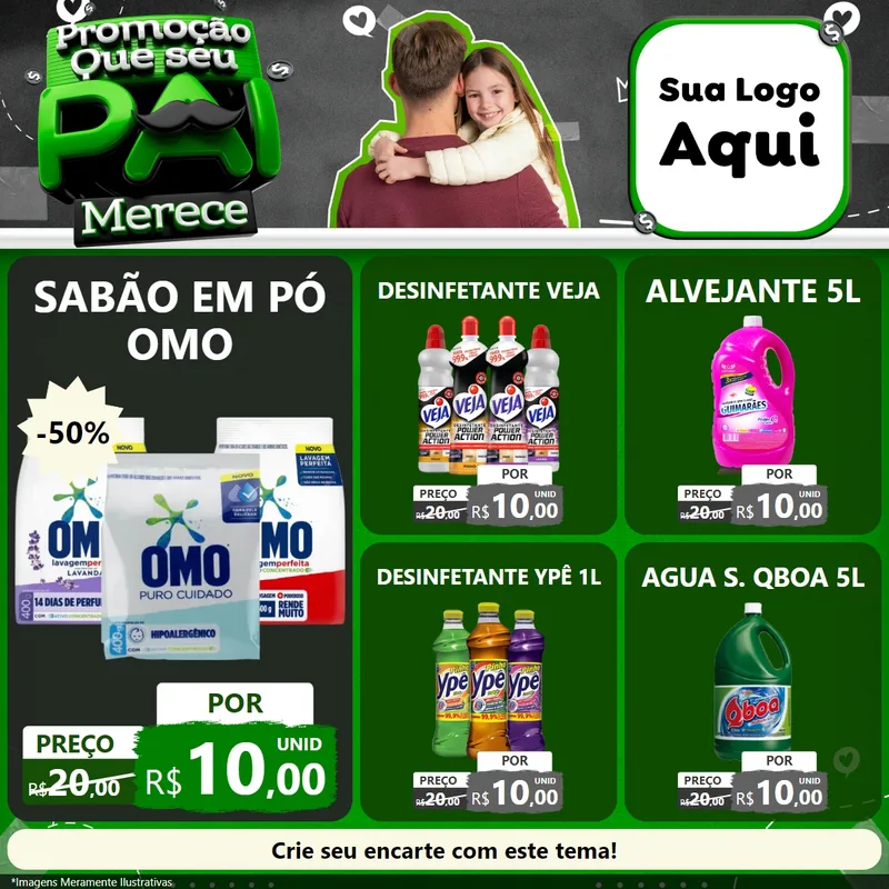 Modelo de Rede Social para Feed Facebook com o tema Promoção Que seu Pai Merece para Produtos de Limpeza