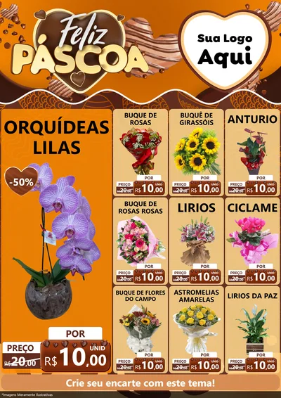 Modelo de Encarte para Encarte A4 Vertical com o tema Feliz Páscoa para Floricultura e jardim