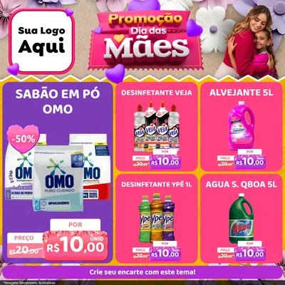 Modelo de Rede Social para Feed Facebook com o tema Promoção Dia das Mães para Produtos de Limpeza