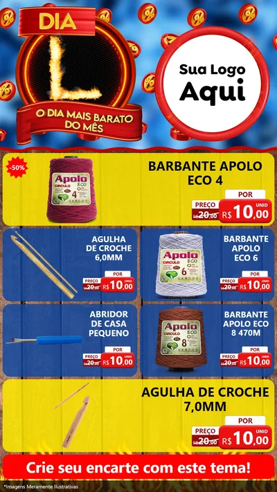 Modelo de TV para TV Vertical com o tema Dia L - O Dia Mais Barato Do Mês para Armarinho e Aviamentos