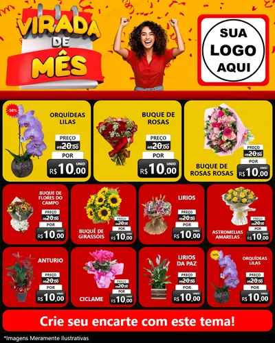Modelo de Rede Social para Feed Instagram com o tema Virada de Mês para Floricultura e jardim